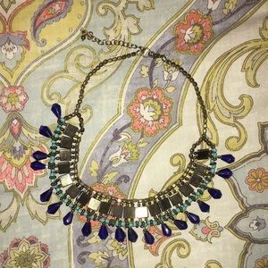 Navy, Teal & Brass Statement Necklace